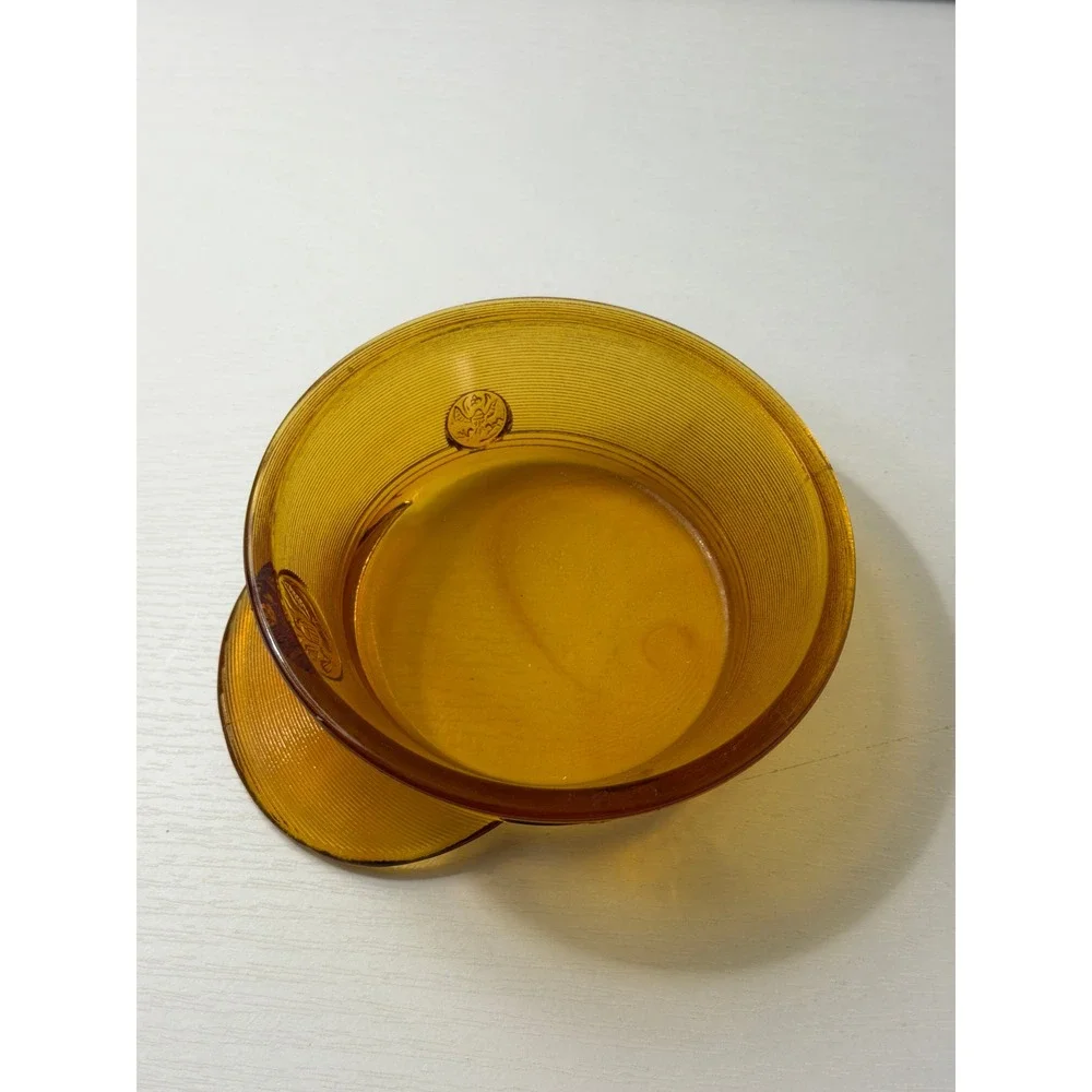 Vintage Military Service Cap Glass Bowl Amber Orange Eagle